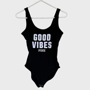 Victoria’s Secret Pink Tank Body Suit Black Womens Small NEW